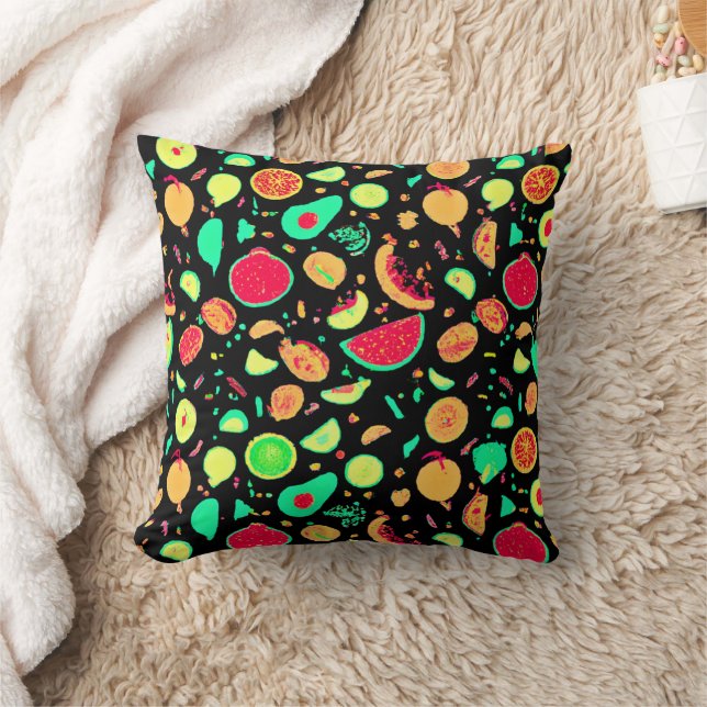 Vibrant Neon Fruits Pattern Cushion (Blanket)