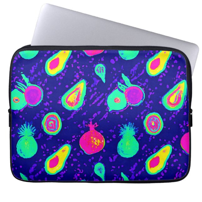 Vibrant Neon Fruits Pattern Design Laptop Sleeve (Front)