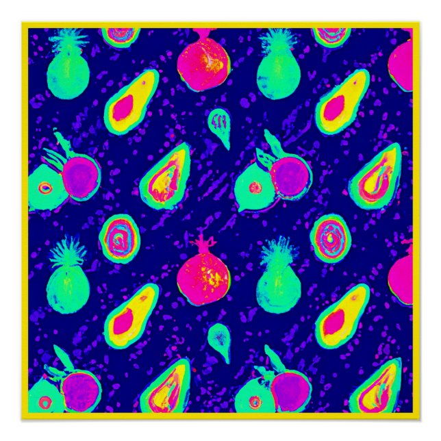 Vibrant Neon Fruits Pattern Design Poster (Front)