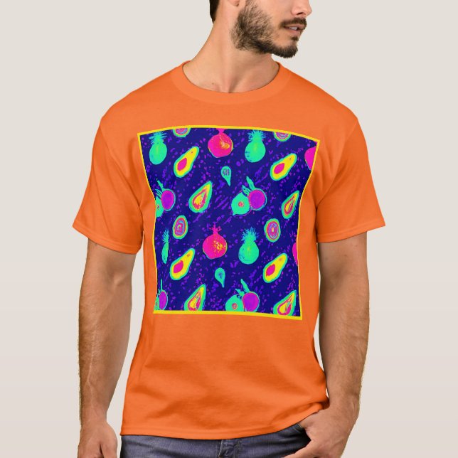 Vibrant Neon Fruits Pattern Design T-Shirt (Front)