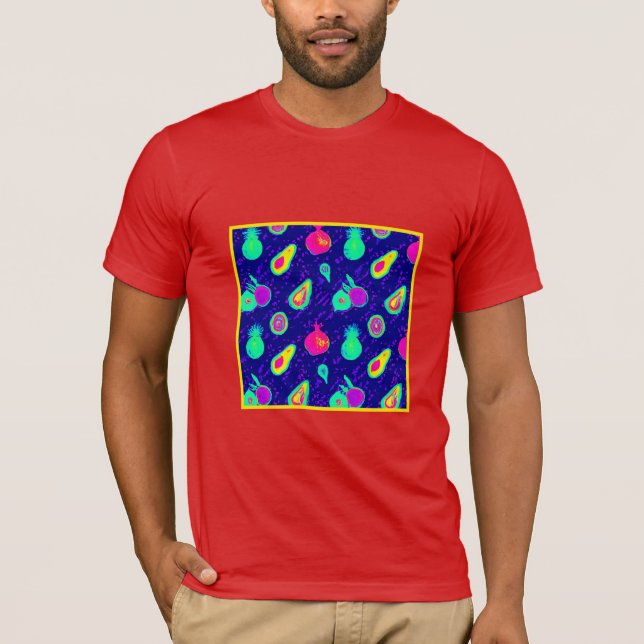 Vibrant Neon Fruits Pattern Design T-Shirt (Front)