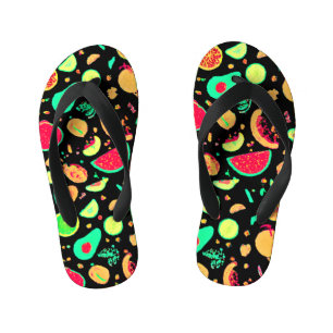 Vibrant Neon Fruits Pattern Kid's Jandals