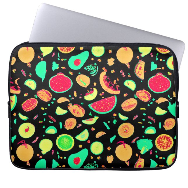 Vibrant Neon Fruits Pattern Laptop Sleeve (Front)