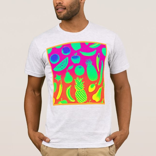 Vibrant Neon Fruits Pattern T-Shirt (Front)
