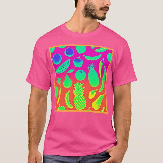 Vibrant Neon Fruits Pattern T-Shirt (Front)
