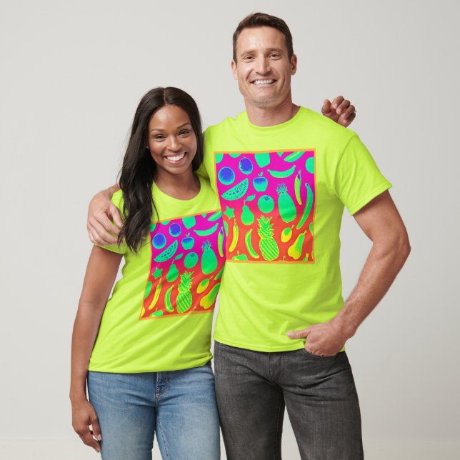 Vibrant Neon Fruits Pattern T-Shirt (Unisex)