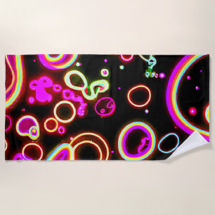 Vibrant Neon Glow Pattern Beach Towel