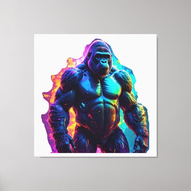 Vibrant Neon Gorilla Art Print  (Front)
