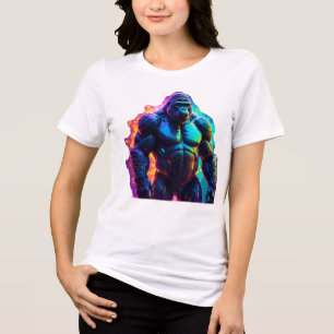 Vibrant Neon Gorilla Art Print Tri-Blend Shirt