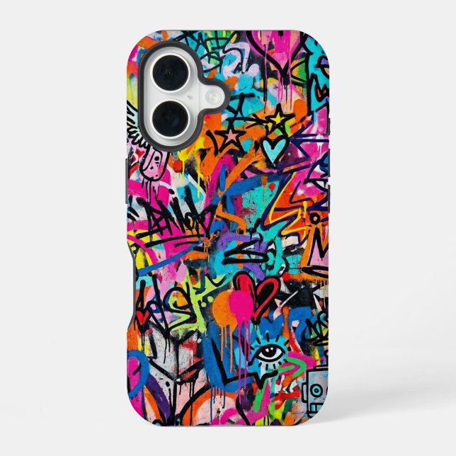Vibrant Neon Graffiti Pattern iPhone 16 case (Back)