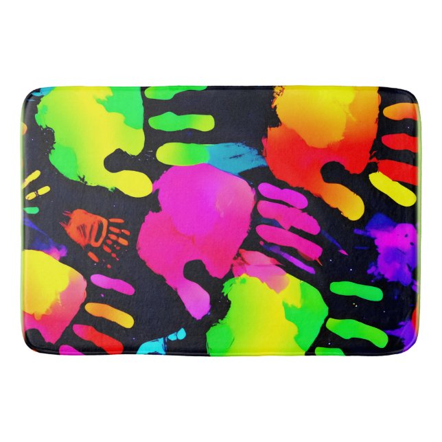 Vibrant Neon Handprint Art Bath Mat (Front)