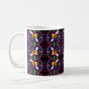 Vibrant Neon Honeybee with Abstract Pattern Coffee Mug
