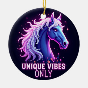 Vibrant Neon Horse Illustration with Unique Text Ceramic Tree Decoration