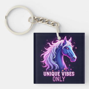 Vibrant Neon Horse Illustration with Unique Text Key Ring
