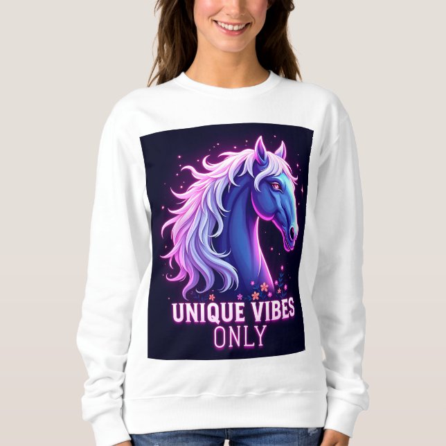Vibrant Neon Horse Illustration with Unique Text Sweatshirt (Front)