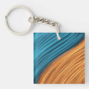 Vibrant Neon Light Strands of Blue and Orange Key Ring