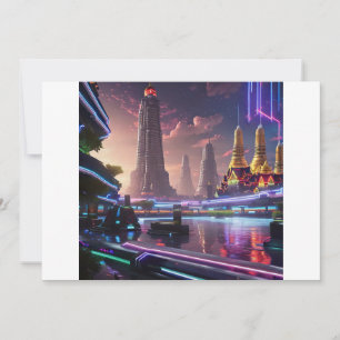 Vibrant Neon Lights of Cyberpunk Bangkok  Invitation
