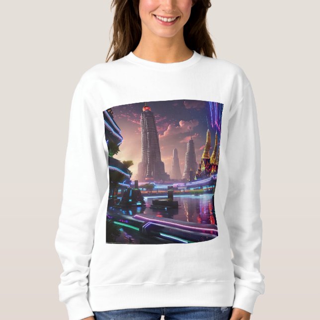 Vibrant Neon Lights of Cyberpunk Bangkok   Sweatshirt (Front)