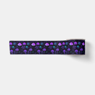 Vibrant Neon Lotus Flower Pattern Satin Ribbon