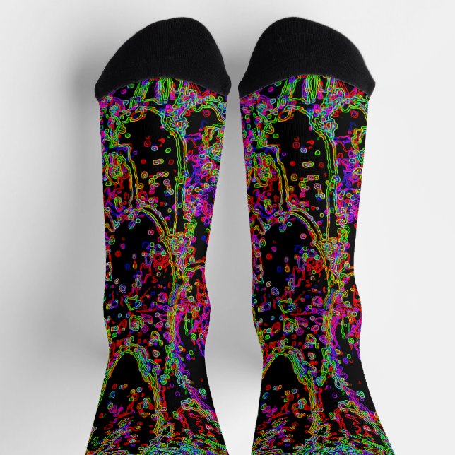 Vibrant Neon Multicolored Curvy Line Pattern Socks (Top)