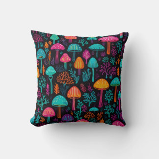 Vibrant Neon Mushroom Magic: Unique Patterns  Cushion