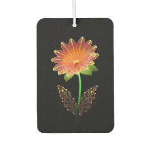 Vibrant Neon-Outlined Flower With Lush Green Leave Car Air Freshener