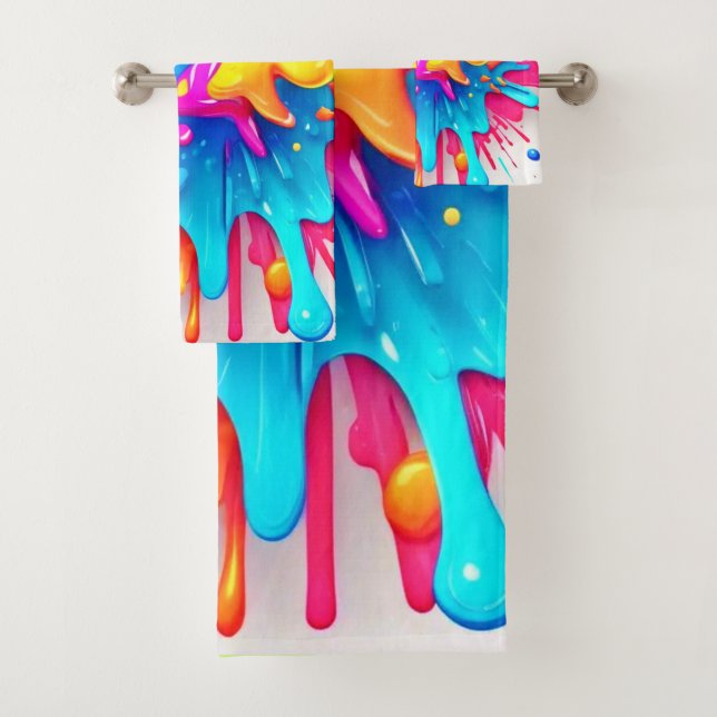 Vibrant Neon Paint Splash Art Bath Towel Set (Insitu)