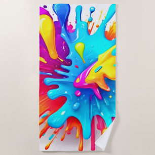 Vibrant Neon Paint Splash Art Beach Towel