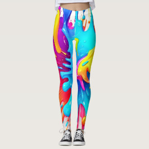 Vibrant Neon Paint Splash Art Leggings