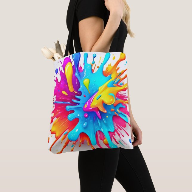 Vibrant Neon Paint Splash Art Tote Bag (Close Up)