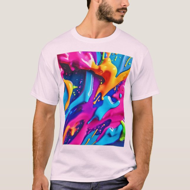 Vibrant Neon Paint Splatter Abstract T-Shirt (Front)