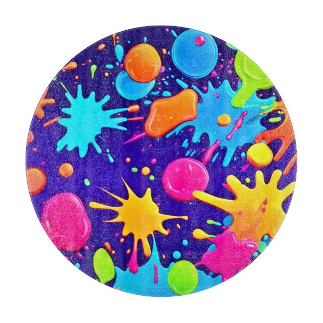 Vibrant Neon Paint Splatter Art Cutting Board (Front)