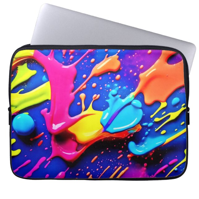 Vibrant Neon Paint Splatter Artwork Laptop Sleeve (Front)