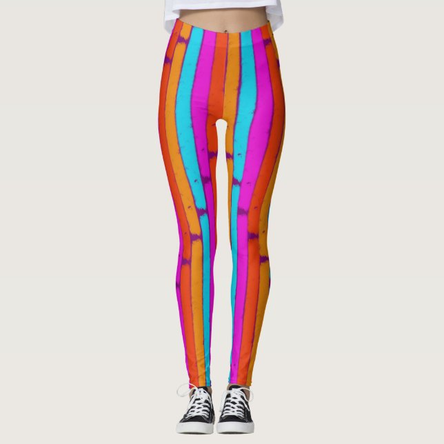 Vibrant Neon Painted Stripes Pattern Leggings (Front)