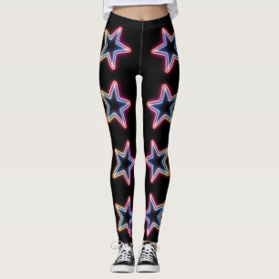 Vibrant Neon Pattern   80's Electric Star Leggings