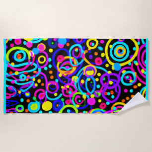 Vibrant Neon Pattern Art Design Beach Towel