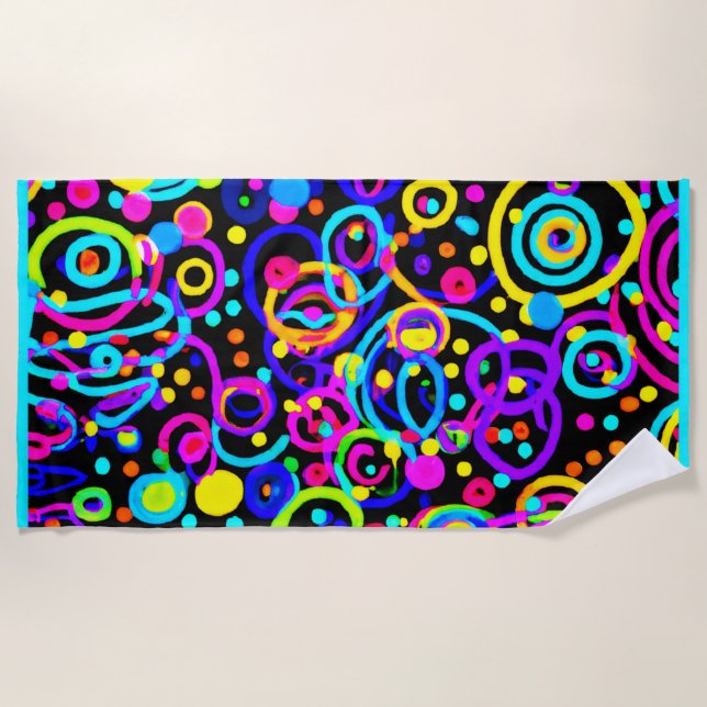 Vibrant Neon Pattern Art Design Beach Towel (Front)
