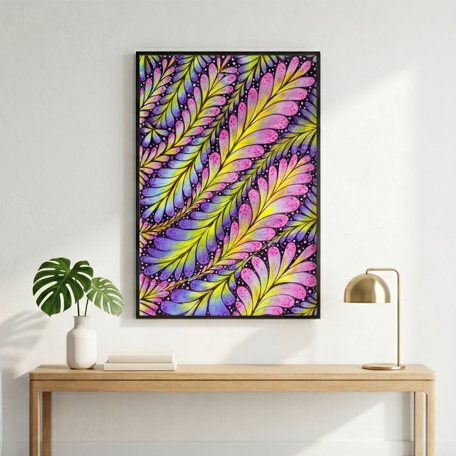 Vibrant Neon Pink Purple Abstract Leaf Pattern Poster (Creator Uploaded)
