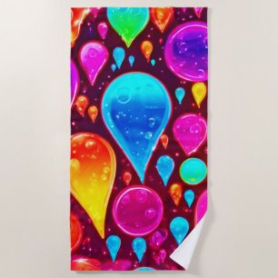 Vibrant Neon Raindrops Art Beach Towel