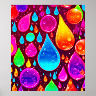 Vibrant Neon Raindrops Art Poster