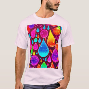 Vibrant Neon Raindrops Art T-Shirt