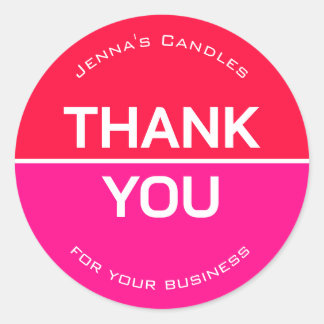 Vibrant Neon Red Pink Company Name Thank You Classic Round Sticker