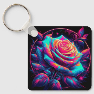 Vibrant Neon Rose Key Ring