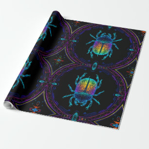 Vibrant Neon Scarab Wrapping Paper