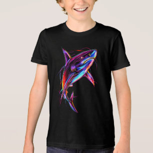 Vibrant Neon Shark Modern Digital Ocean Tri-Blend Shirt