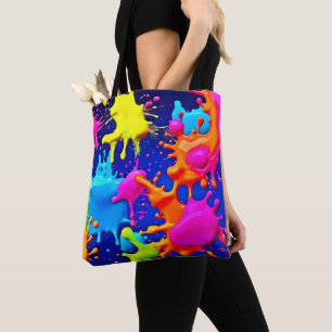Vibrant Neon Splashes on Dark Canvas Tote Bag