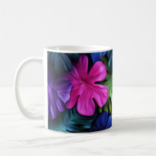 Vibrant Neon Tropical Monstera Leaves Background Coffee Mug