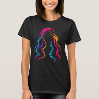Vibrant Neon Wavy Hair Minimalist Illustration T-Shirt