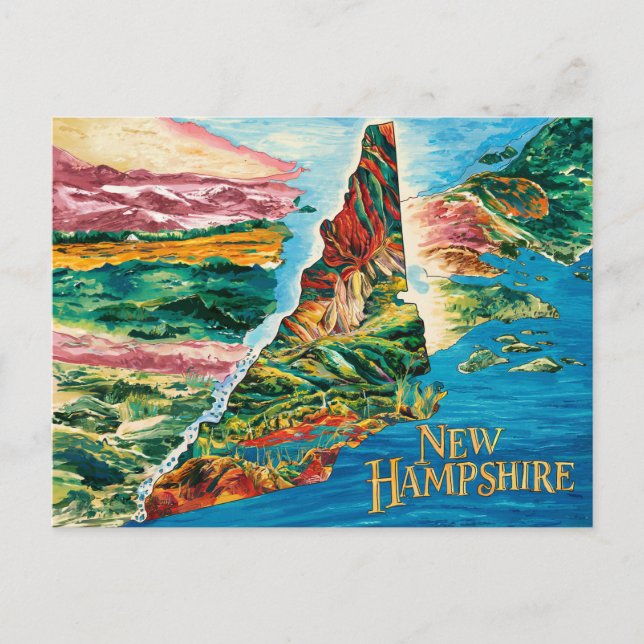 Vibrant New Hampshire Map Art Postcard (Front)