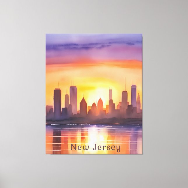 Vibrant New Jersey Watercolor Sunset Art  Canvas Print (Front)